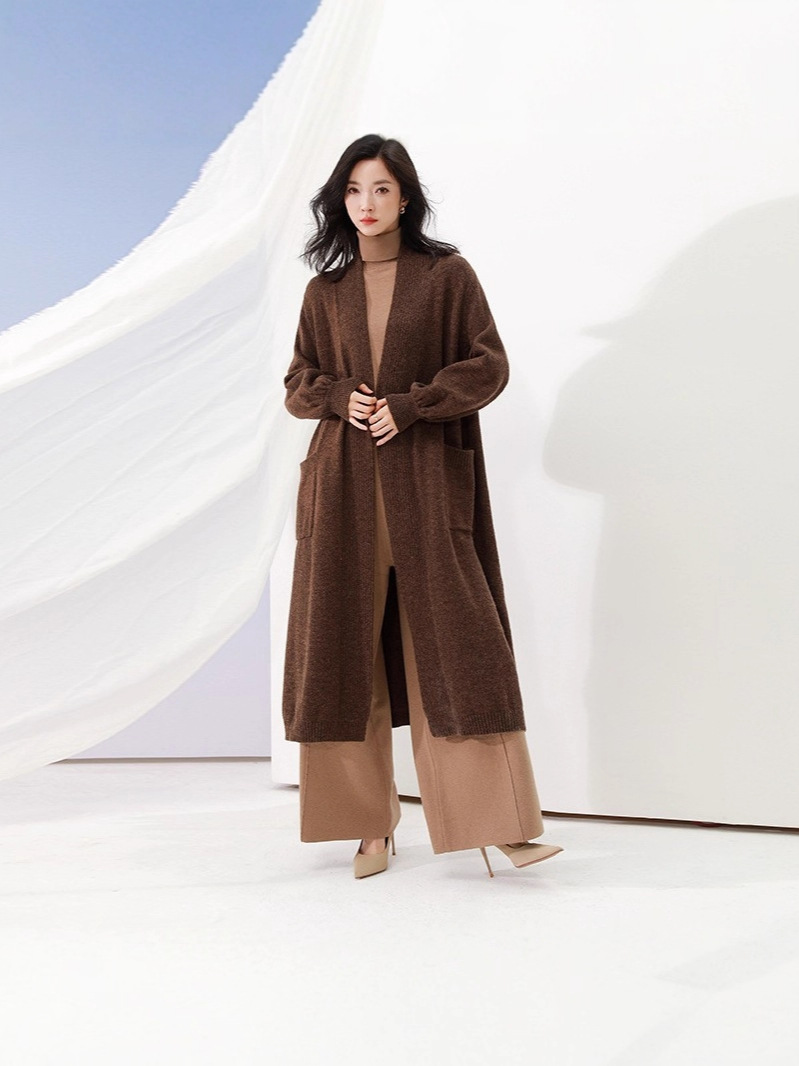 Autumn and Winter Women's Thickened Heavy Woolen Cardigan Long Outwear Pure Color Loose Large Size Sweater Women's Processing and Customization