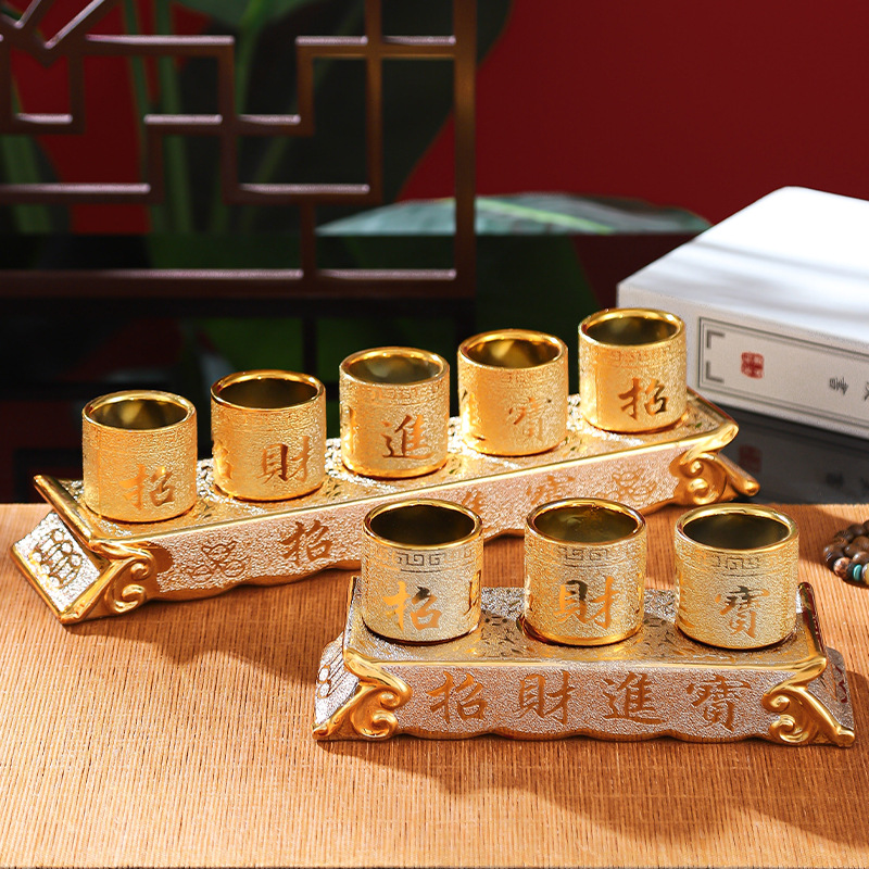 Manufacturer Wholesale Ceramic Gold Sand Fortune Water Supply Cup Household Buddha Wine Cup Buddhist Hall Ornaments Worship Guanyin God of Wealth