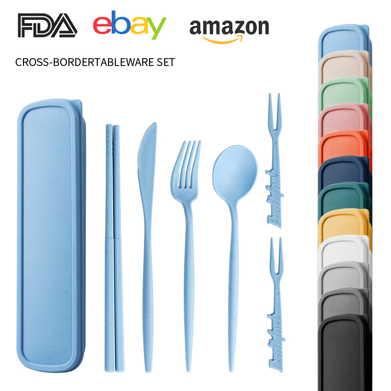 Пластиковый контейнер для столовых приборов из пшеничной соломки: нож, вилка и ложка для кемпинга