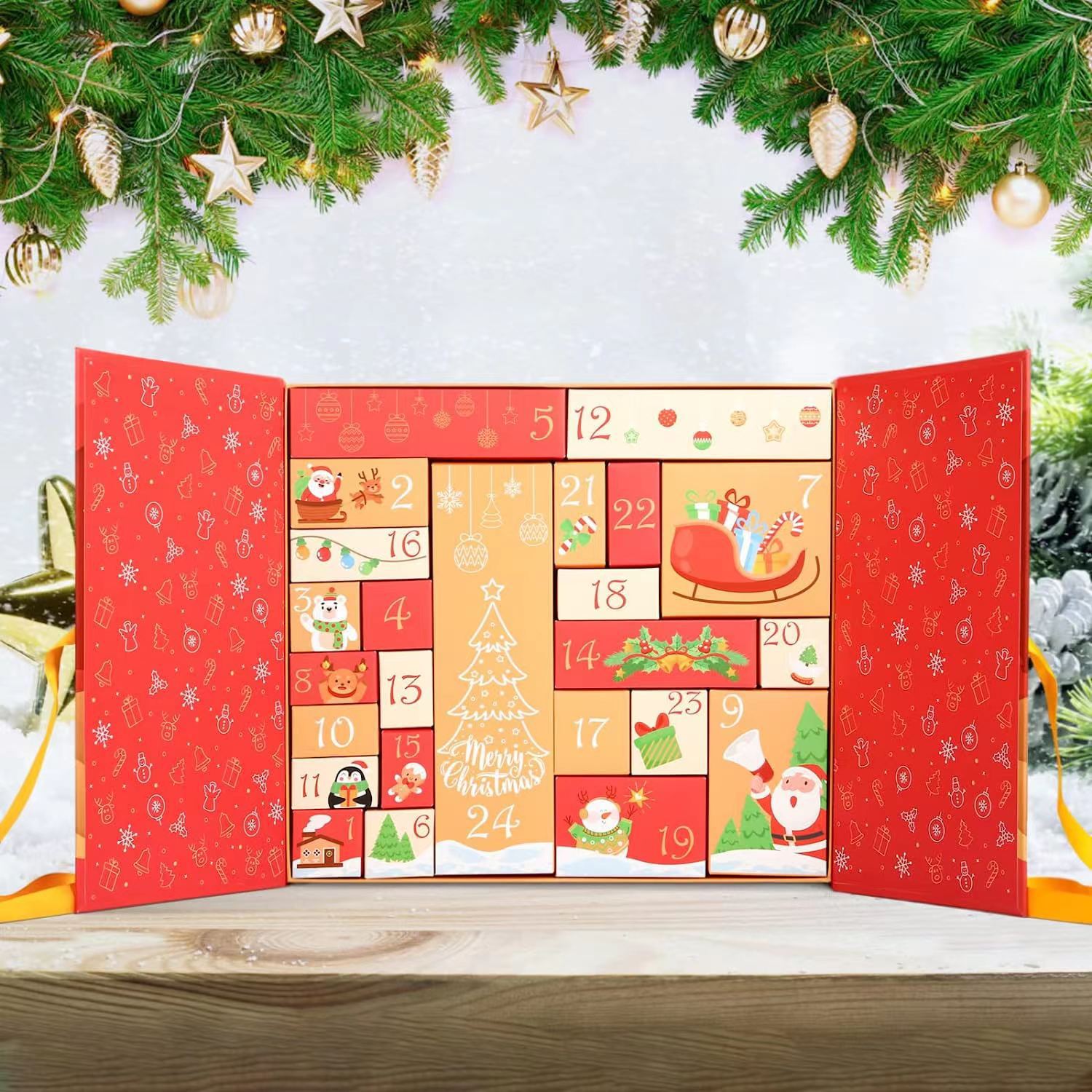 Подарочная коробка с рождественским сюжетом, календарь обратного отсчета, подарочная коробка, игрушка-сюрприз, оптовая печать логотипа