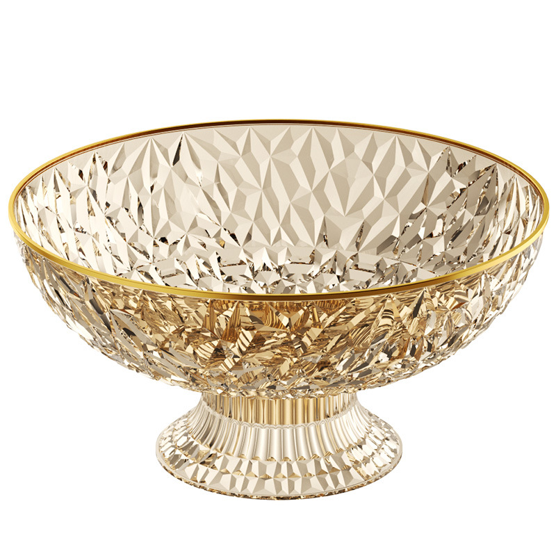 Light luxury golden edge fruit plate high leg household draining tray transparent living room dried fruit plate snack nut display plate