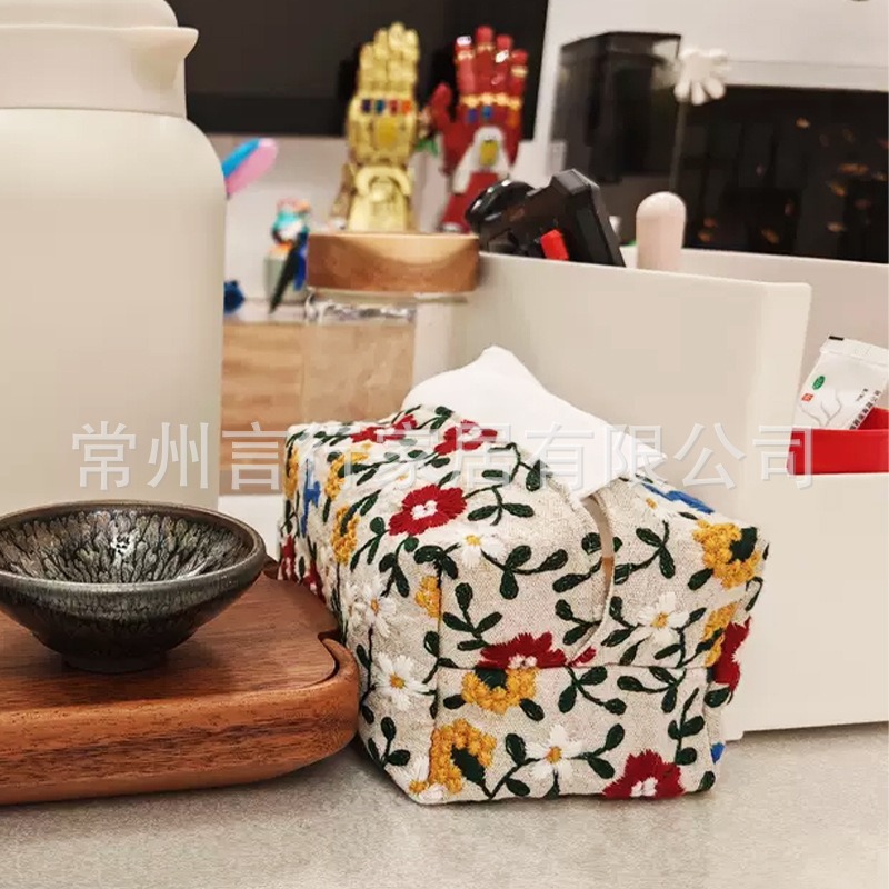 Пасторальная коробка для салфеток из чистого хлопка с вышивкой для гостиной и автомобиля