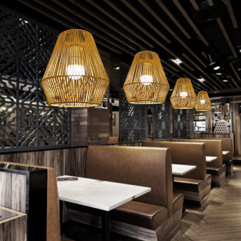 Chinese Retro Woven Chandelier Bedroom Clothing Store Living Room Cafe Hot Pot Restaurant Industrial Style Paper Rope Lamps Wholesale