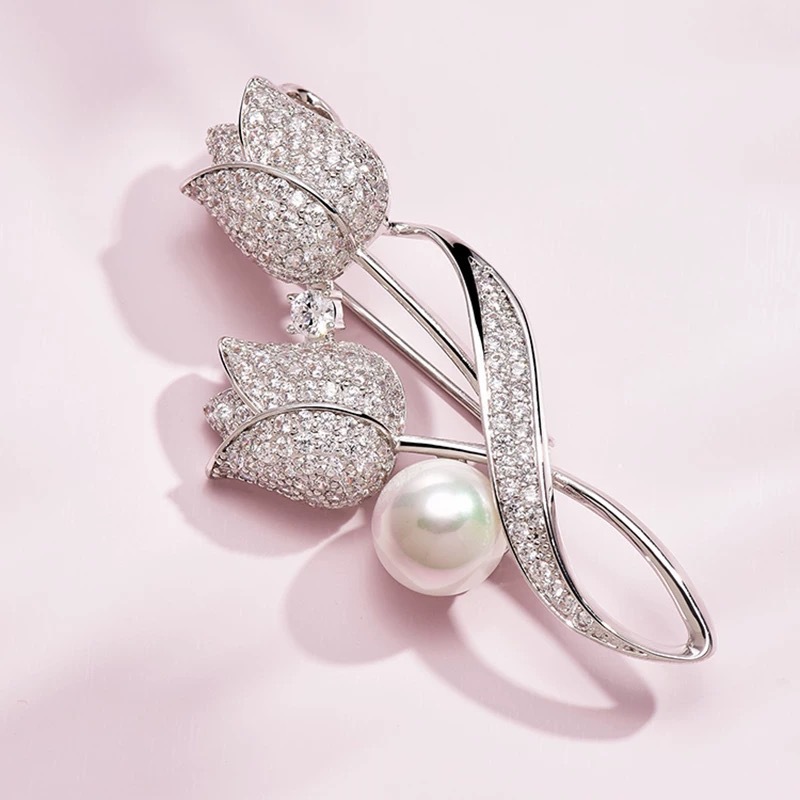 Xiliang Feizi High-End Zircon Tulip Brooch Colorful Korean Style Tulip Corsage Elegant Gift Pin Wholesale