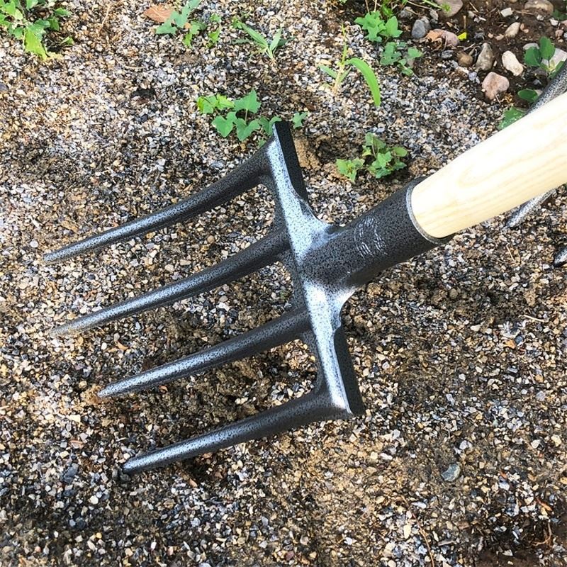 Thickened Steel Fork for Digging and Turning Soil, Manganese Steel, Full Four-Tooth Tool for Digging Ginger, Five-Tooth Tool for Digging Onions and Garlic, and Others