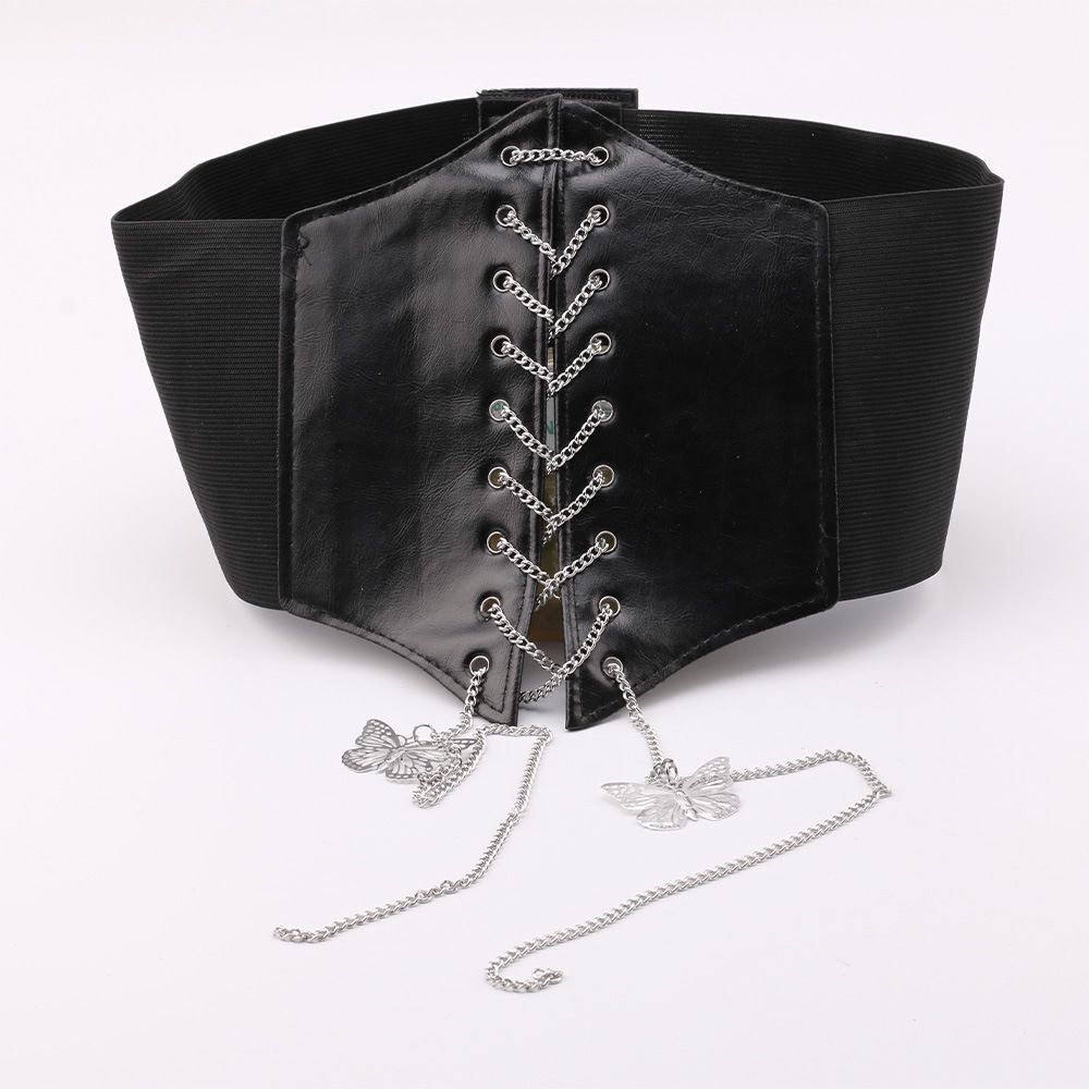 New Style Women's Ultra-Wide Palace-Style Waist Belt with Bowknot, Chain Embroidery, Slimming Elastic Waistband for Waist Cinching