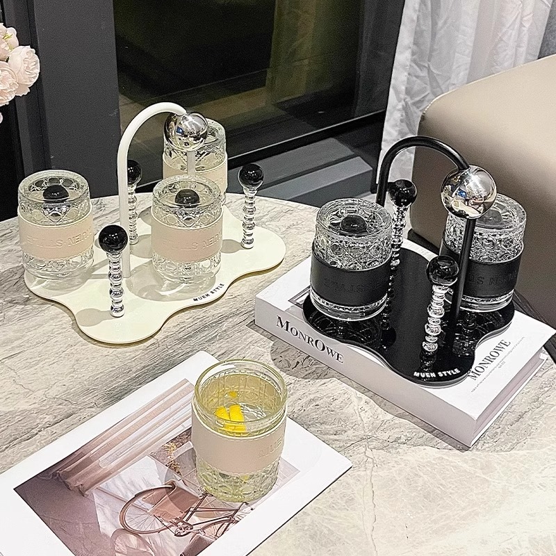 Household Water Cup Set, Glass Cup, Drinking Cup, Water Filter, High-Looking Tea Cup Set, Creative Tray Cup Holder