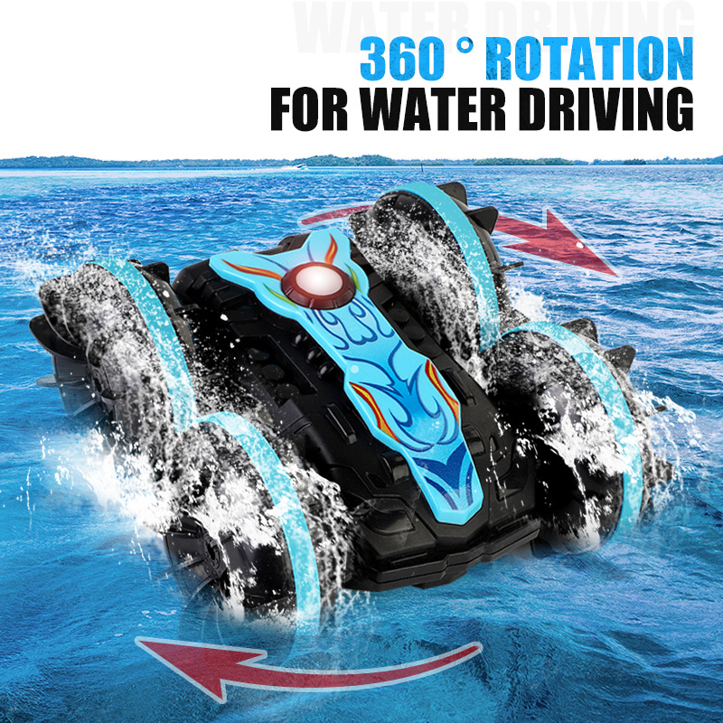 Cross-Border New Double-Sided Stunt Remote Control Amphibious Water-Land Model Car with Rolling and Rotating Beach Toys