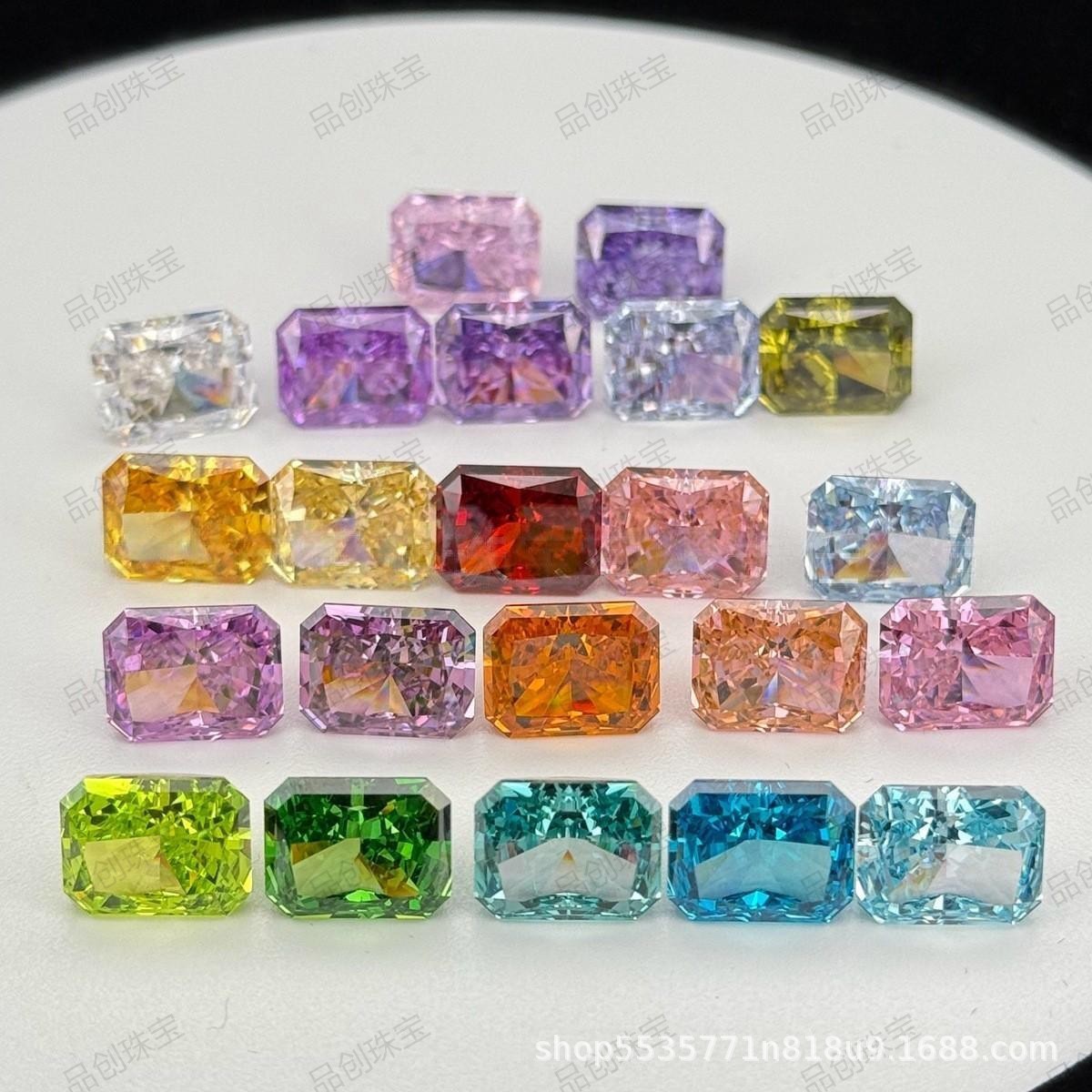 Manufacturer Wholesale Synthetic Cubic Zirconia 5A Rectangular Chamfered Radiant Ice Flower Cut Colorfuled Loose Stone High Carbon Diamond Cz