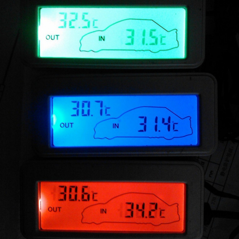 Mini Lcd Car Interior and Exterior Dual Thermometer Blue Light Green Light Orange Light Optional Compact and Simple 12V Digital Thermometer