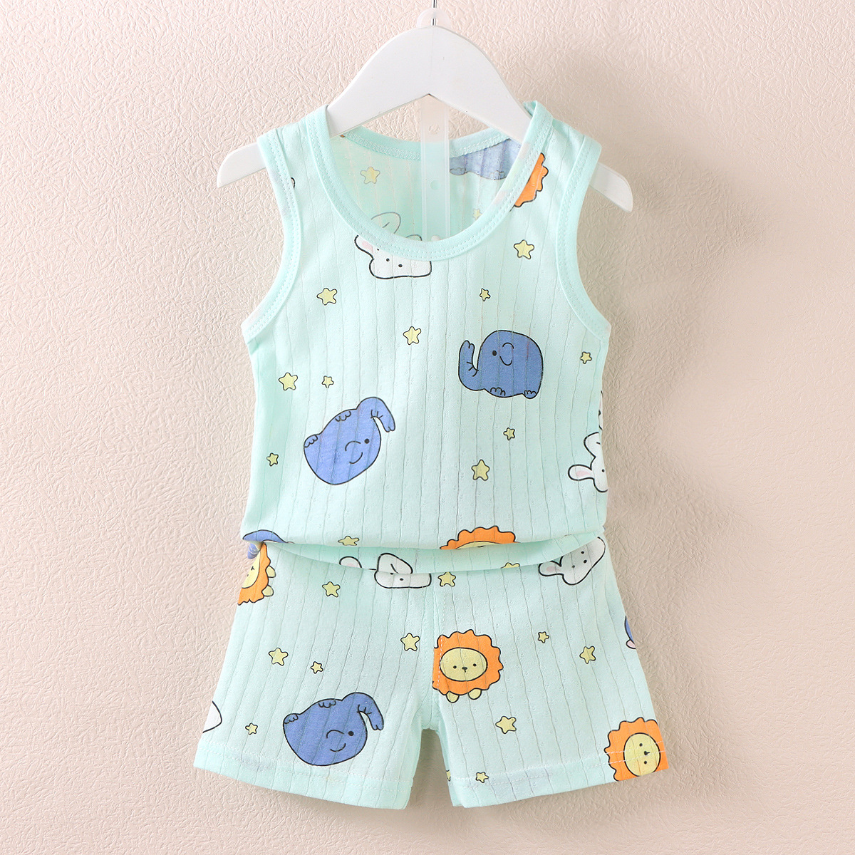 2025 Korean Style Kidsren's Vest Suit New Style for Boys and Girls Baby Cartoon Thin Sleeveless Vest Shorts Suit Trendy