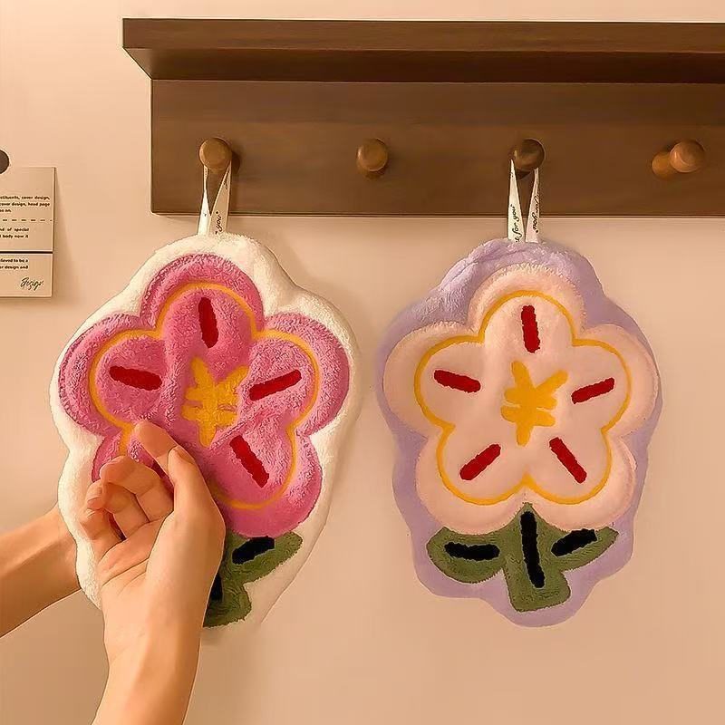 Rich Flower Wipe Hand Towel Hanging Thickened Embroidery Water Absorbent Quick-drying Household Toilet Children's Kitchen Towel Rag