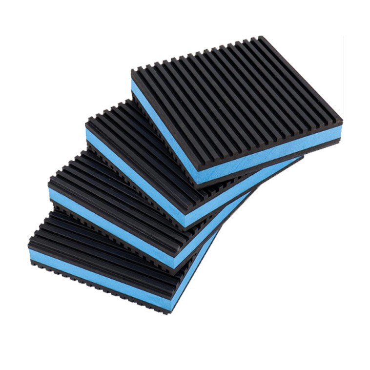 Heavy-Duty Equipment Rib Rubber Shock-Absorbing Pad 4", X 4", X 7/8", with Blue Foam Center Isolation Pad