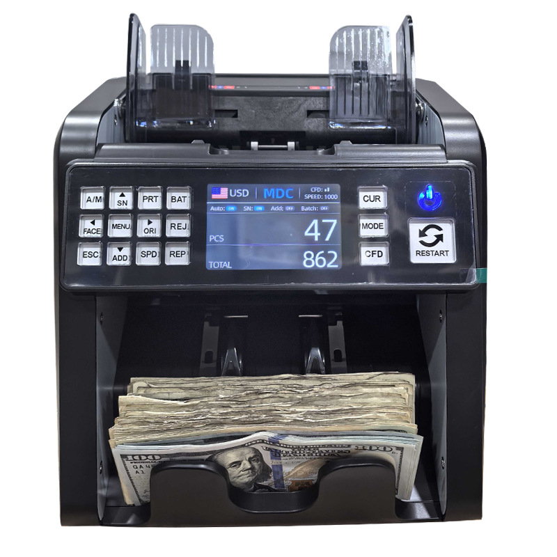 Us Dollar and Euro Amount Total Banknote Counting Machine Vertical Intelligent Multi-National Currency Bank Special Foreign Currency Banknote Counting Machine