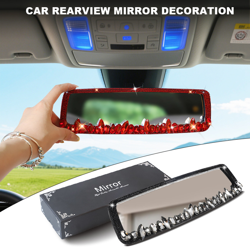 Car Diamond-Encrusted Rearview Mirror Water Drop Diamond-Encrusted Car Interior Rearview Mirror Decoration Personalized Creative Car Interior Decoration Supplies