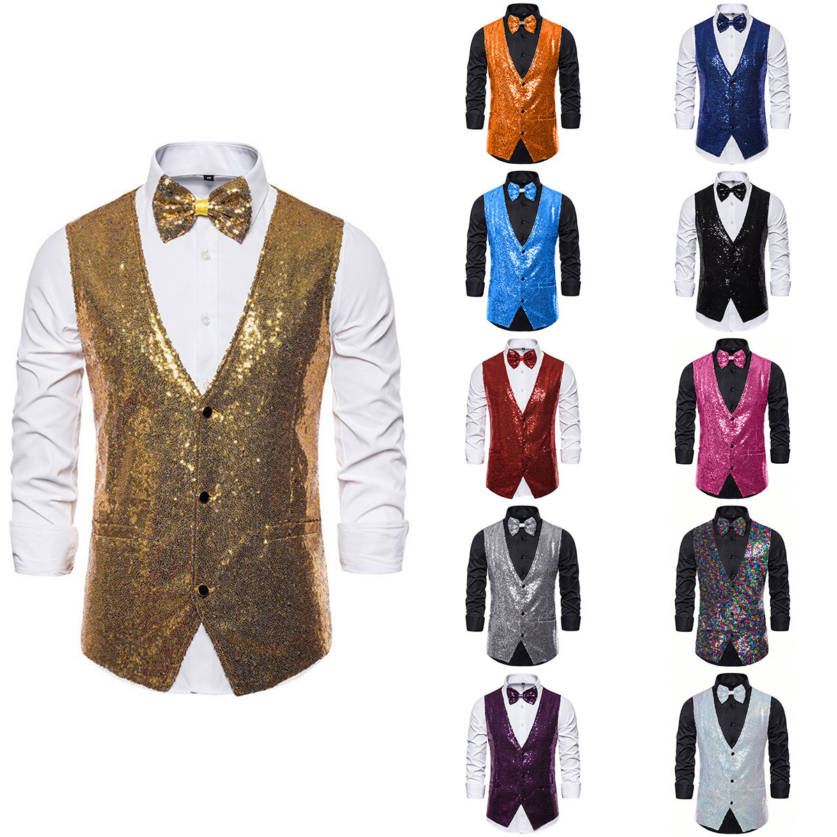 Мужская сценическая одежда маленький пайеточный жилет фото студия ведущий певец жилет