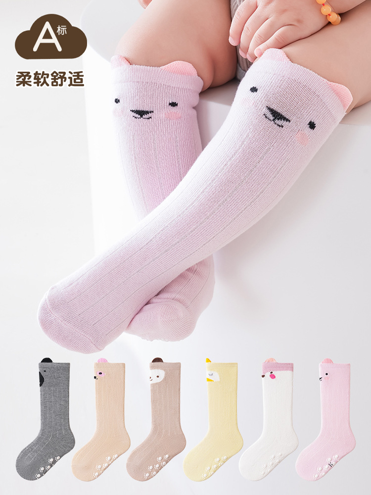 Cartoon baby socks autumn and winter non-slip dispensing baby socks pure polyester cotton newborn mid-length over-the-knee socks batch