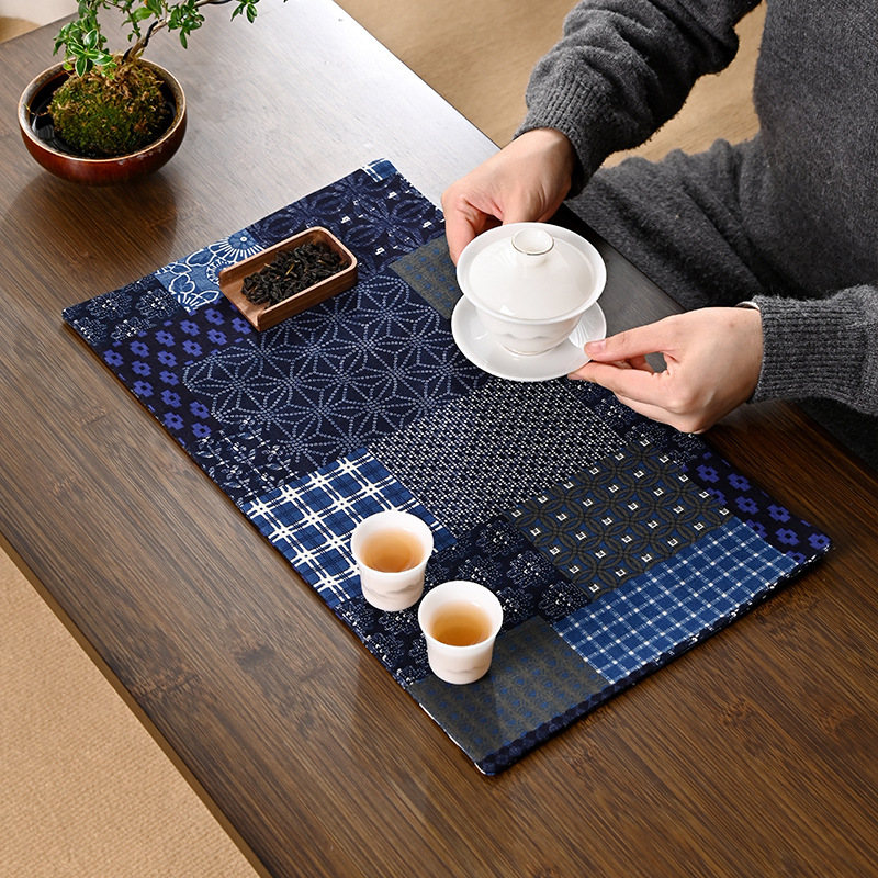 Handmade Cotton and Linen Printed Tea Mat Fabric Table Runner Tea Cloth Tea Coaster Zen Style Chinese Retro Ethnic Style