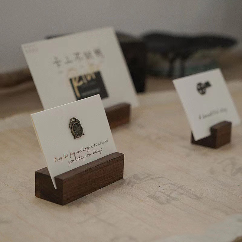 Walnut label business card base beech wood Ming letter card office message card holder retro cross-border new wholesale