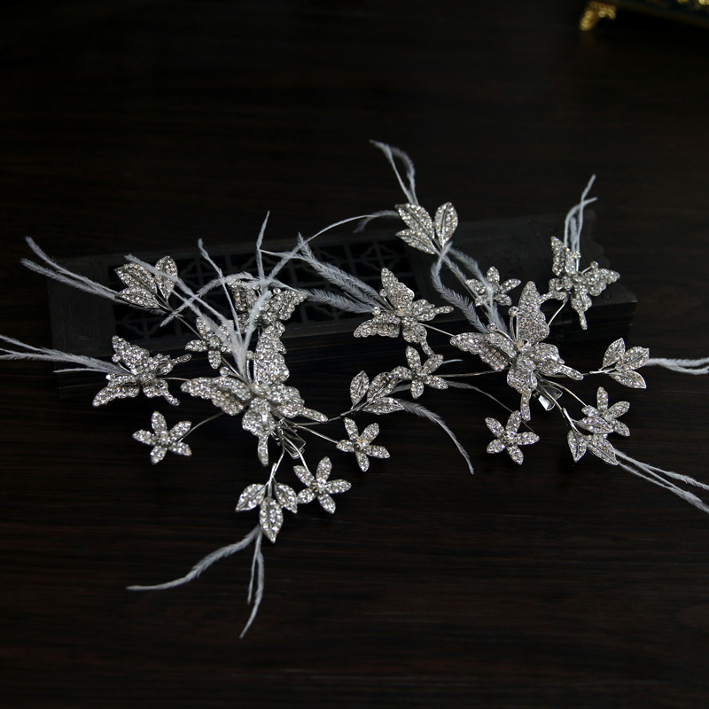 Korean Style 2025 New Bridal Headwear Super Fairy Butterfly Feather Atmospheric Rhinestone Hairpin Side Clip Wedding Dress