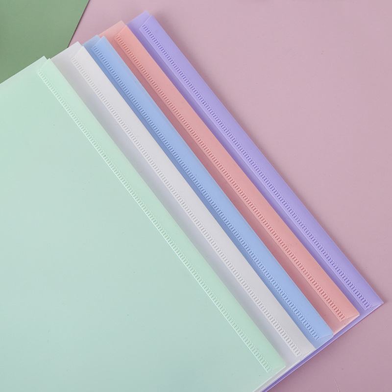 Morandi color transparent snap file bag wholesale a4 storage paper data file bag pp waterproof bag with label