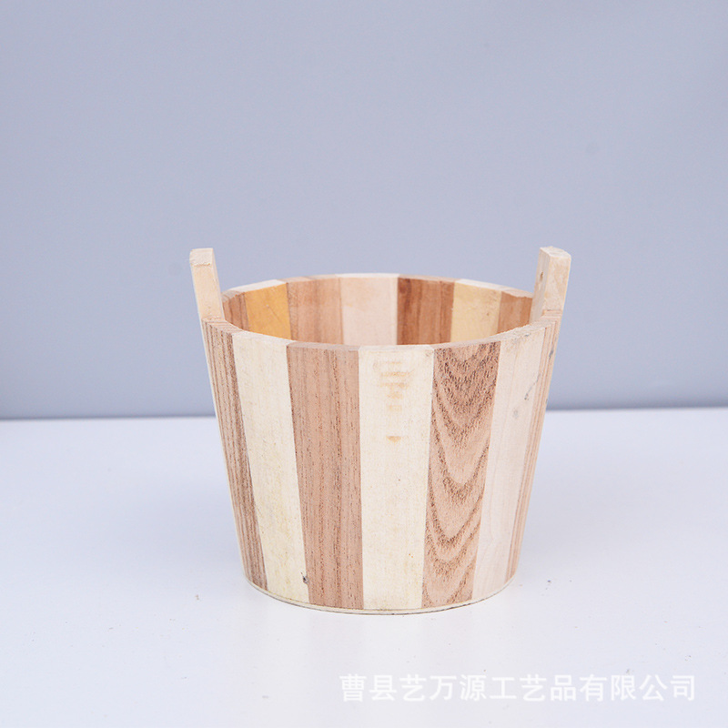 Wooden Planter Bucket Storage Bucket Children's Wooden Toy Bucket Beach Bucket Splicing Decorative Ornaments Solid Wood Environmentally Friendly Solid Wood