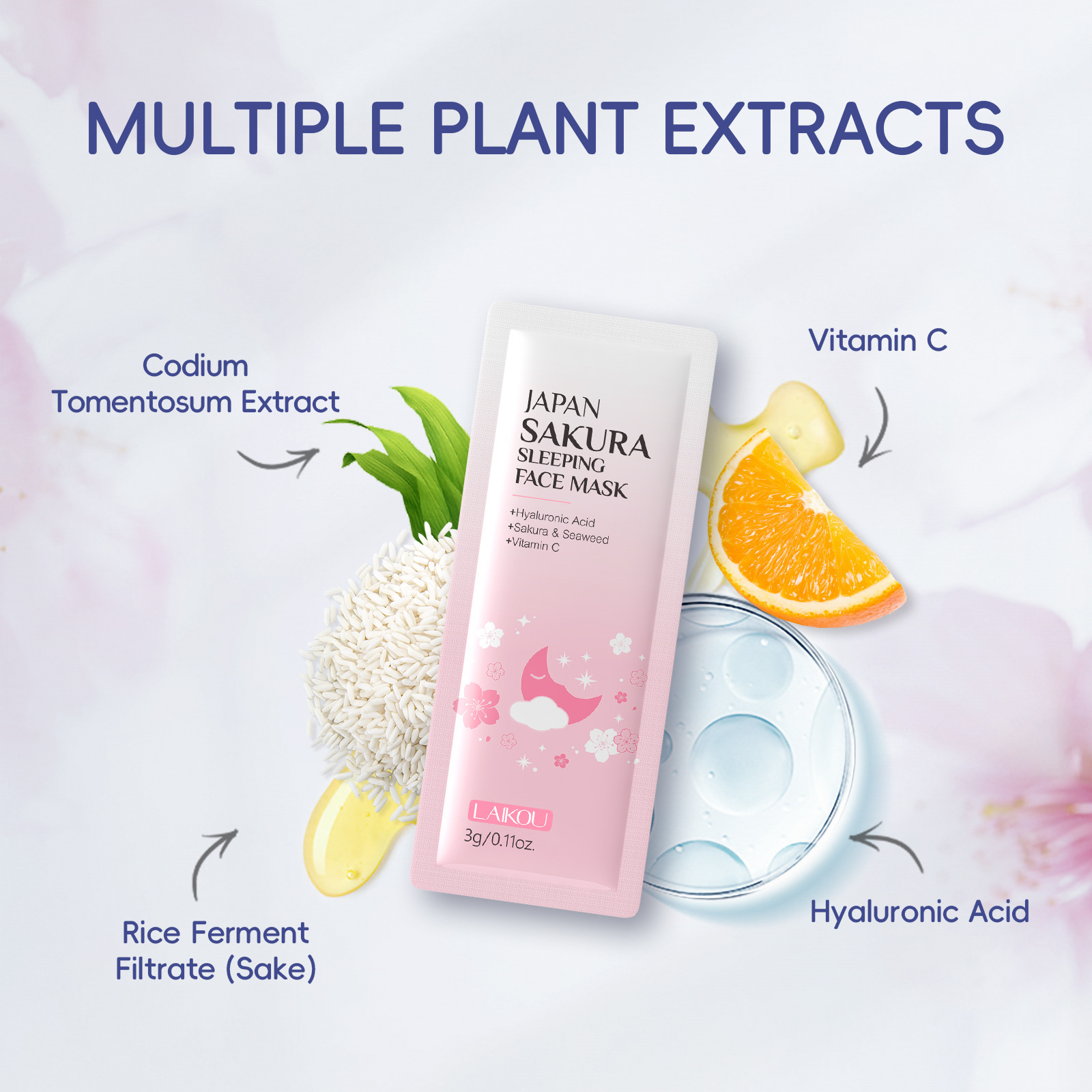 Laiko Sakura Sleeping Mask 1 Piece 3g Hydrating and Moisturizing Skin Care Products Export Facial Mask in English in Stock