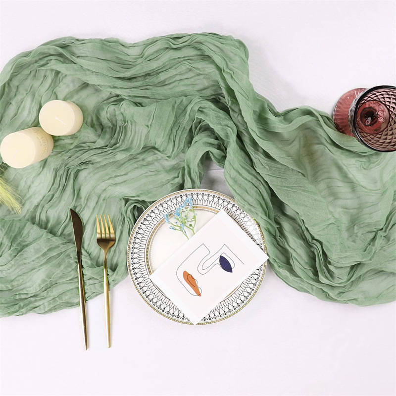 Cross-Border New Hot Selling Cheese Table Runner Pleated Cloth Bohemian Style Voile Tablecloth Wedding Party Decoration