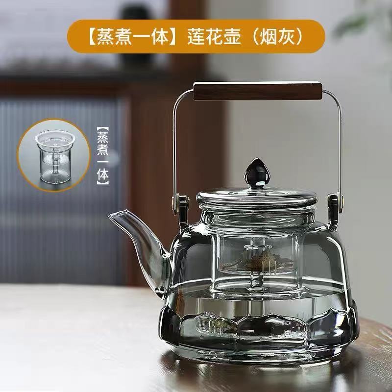 Heat-Resistant Steaming and Cooking Dual-Purpose Lianhu Teapot Large-Capacity High Borosilicate Glass Household Tea Set for Boiling Water and Making Tea