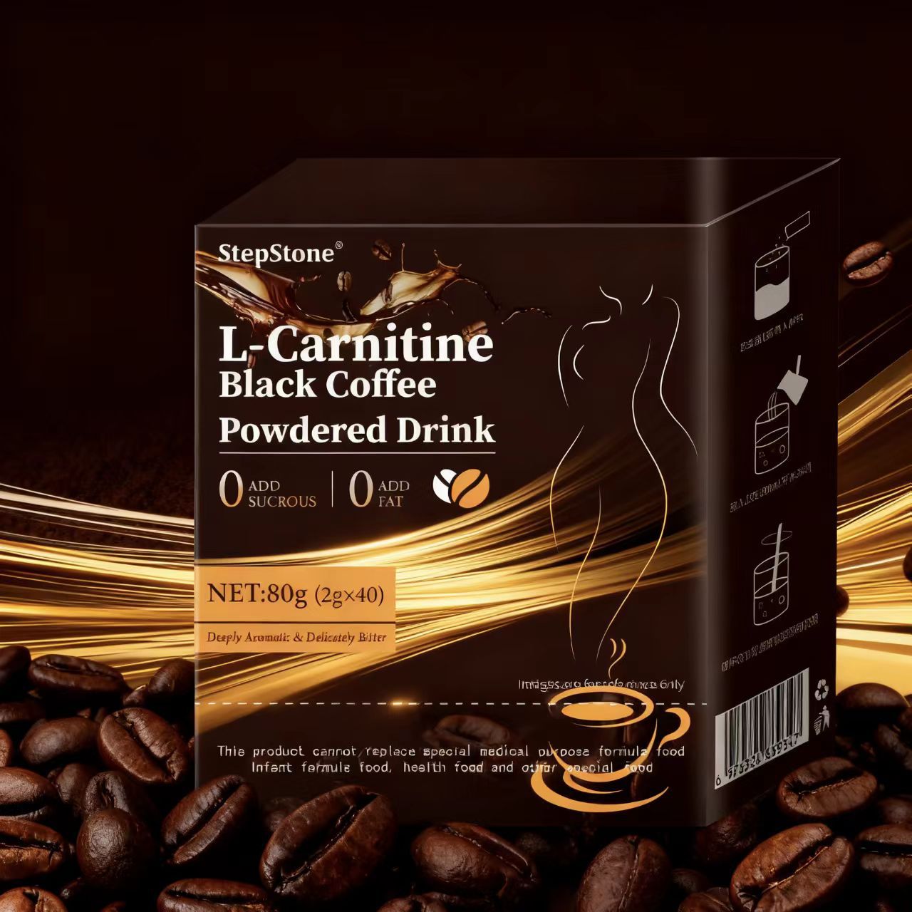 Stepstone L-Carnitine Black Coffee Solid Drink 80g (2g*40) Manufacturer Wholesale Dropshipping