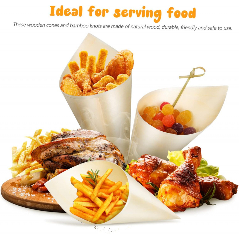 Cross Border Disposable Ice Cream Handheld Food Cone Wooden Ice Cream Cone Wooden Cone Crepe Paper Wooden Cone