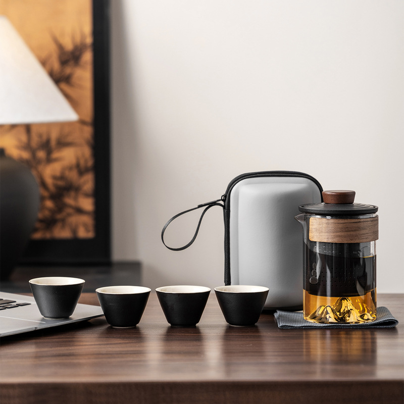 High-End Portable Outdoor Travel Tea Set Kung Fu Teapot One Pot Three Cups Quick Cup Company Event Gift