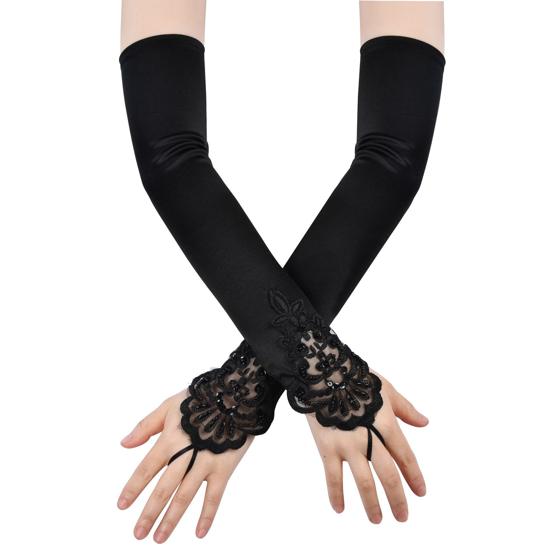 1920 Masquerade Ball Gloves Women Gatsby Black Red White Gloves Wedding Dress Headwear Collocation Gloves