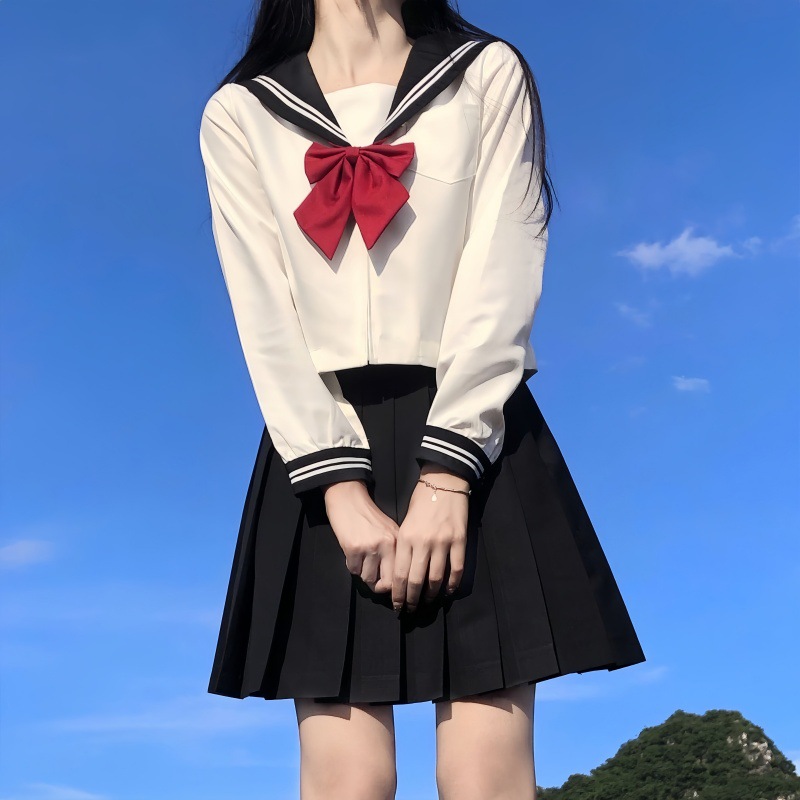 Jk Uniform Skirt Japanese Style Women's New Sailor Suit Preppy Style Student Three Short-Sleeved Pleated Skirt Two-Piece Suit