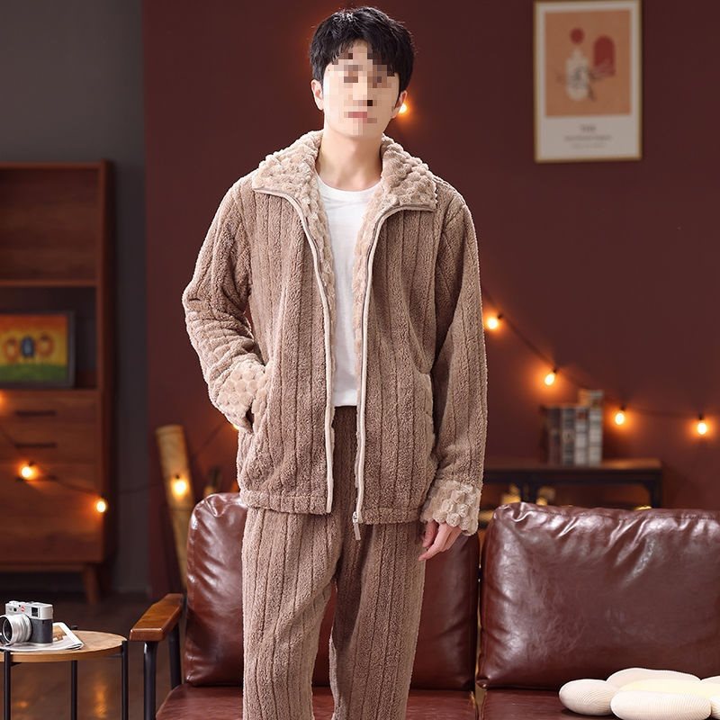 2025 Autumn and Winter Couple's Velvet Thickened Zipper Warm Loose Wearable Pajamas Home Wear Set
