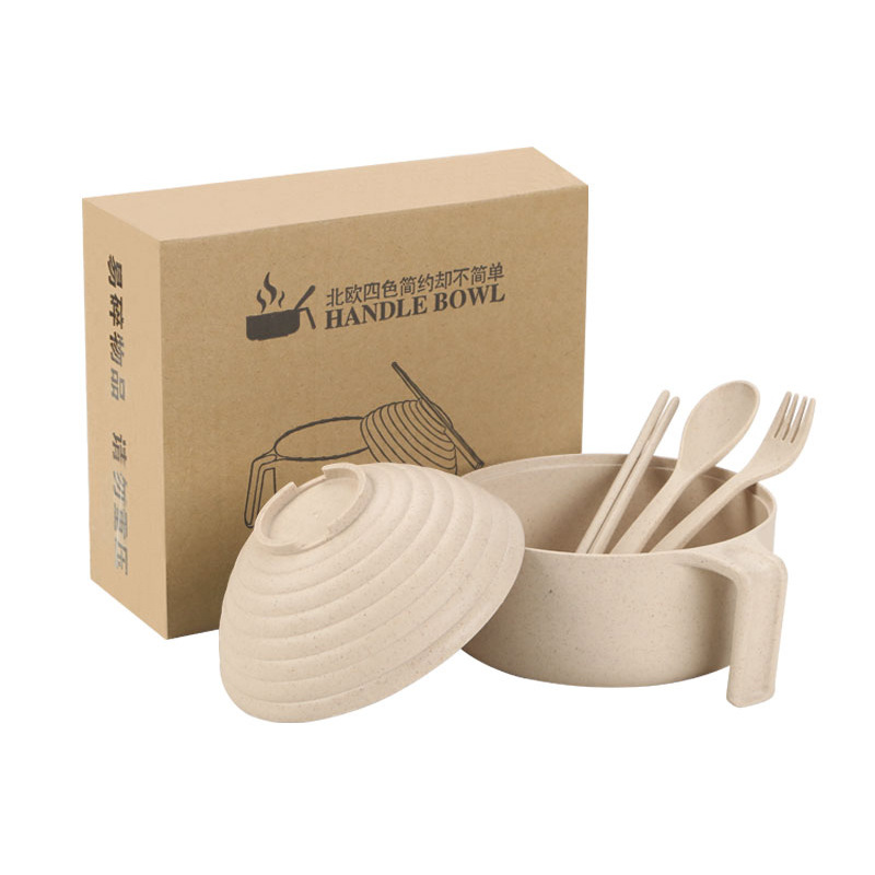 Wheat Straw Buddha Instant Noodle Bowl with Lid Spoon Chopsticks Set Student Dormitory Instant Noodle Bowl Tableware Gift logo