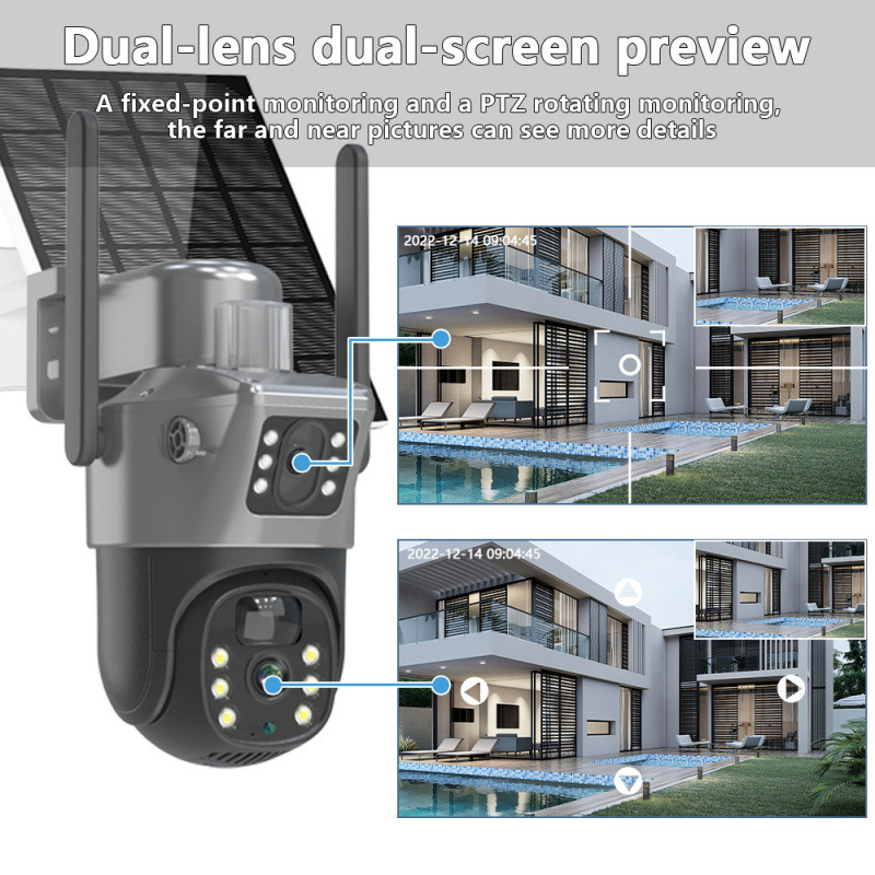 Dual Screen Camera Hd Outdoor 360 Panoramic Wireless Wifi Surveillance Camera Solar Camer