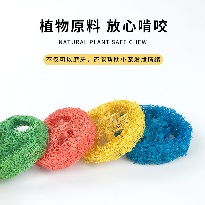 Pet Chewable Loofah Slices, Colorful Teeth-Cleaning Loofah Fiber, Chew-Resistant Play and Teeth-Grinding Toys for Hamsters and Chinchillas