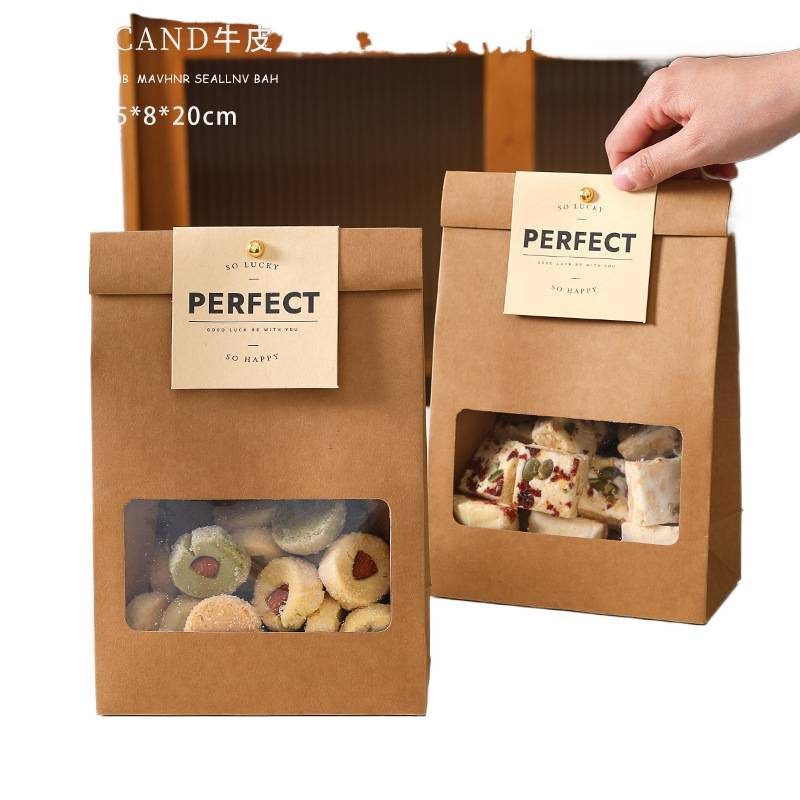 Brown Packing Paper Packaging Bag Biscuits Snowflake Crisp Glutinous Rice Boat Cookies Candy Nougat Toffee Food Box Baking
