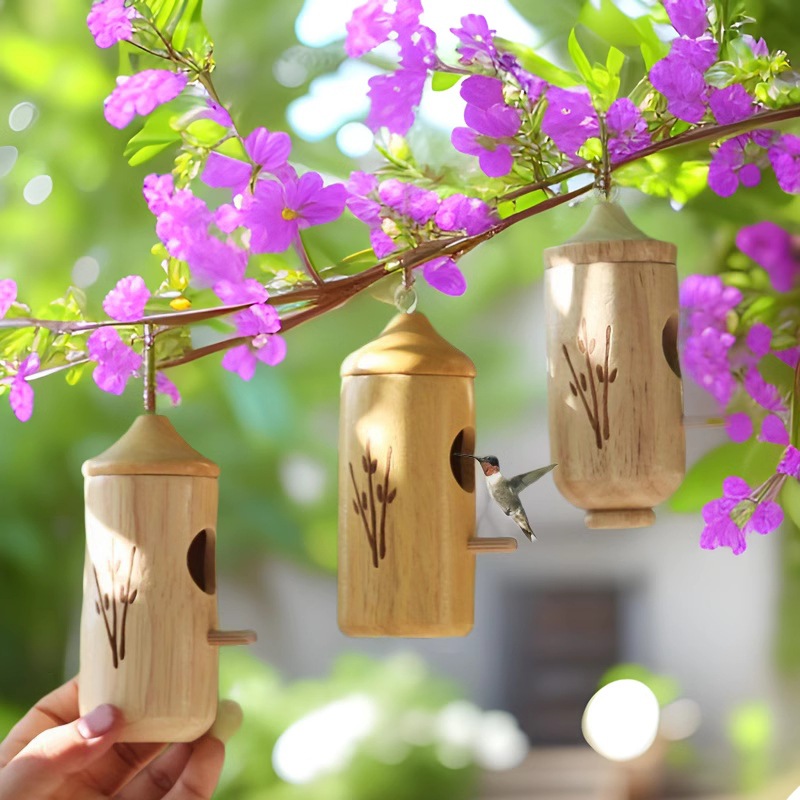 Декоративный домик для колибри из дерева для сада