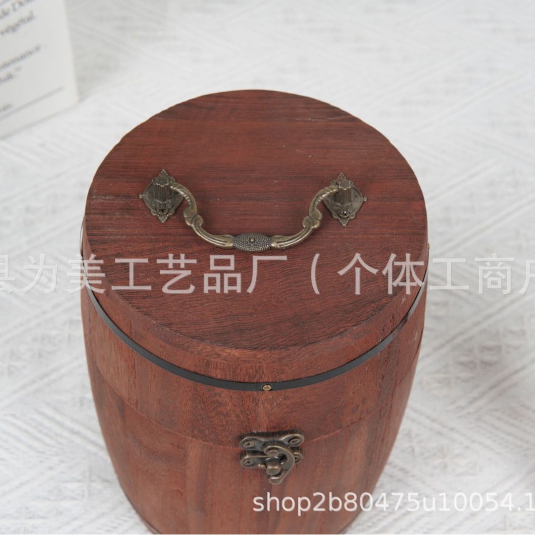 Wooden Tea Barrel with Handle Pu'Er Tea Storage Barrel with Lock Solid Wood Tea Packaging Wooden Barrel Ready for Sale