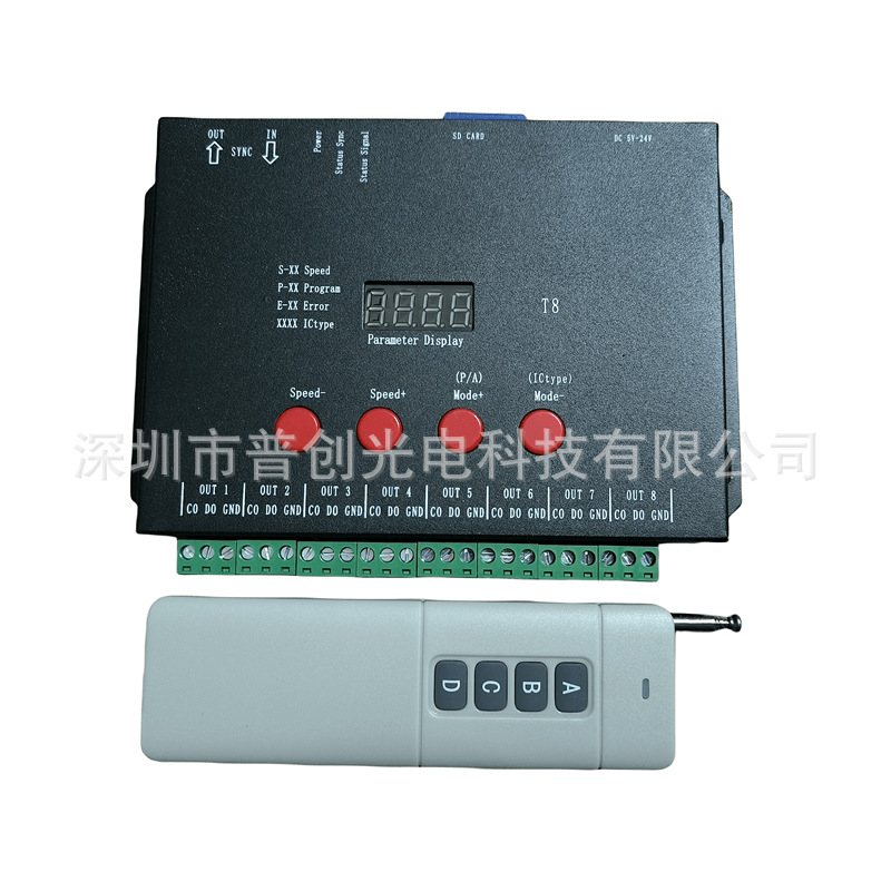 Led Lighting Full-Color Controller T8-Ttl Phantom Sd Card Programmable Dimming Marquee with Control Dc Power Supply