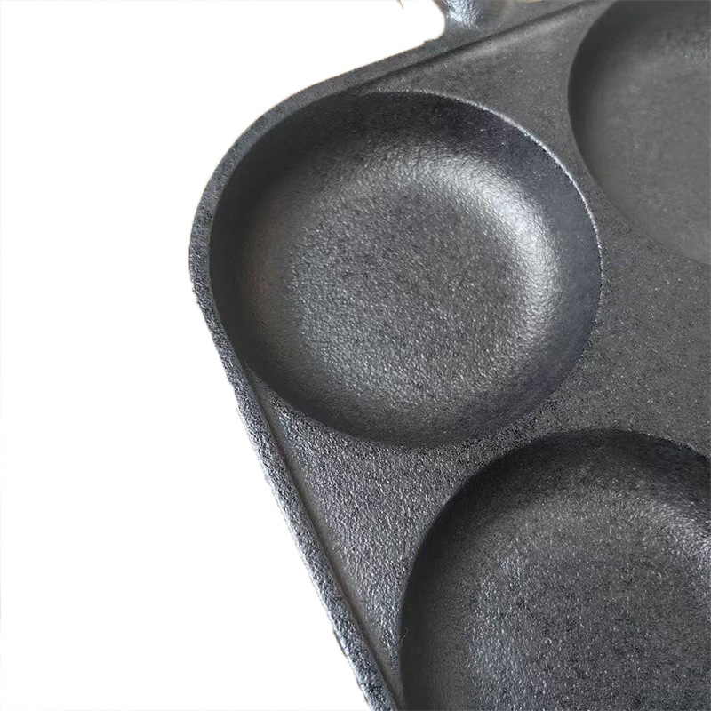 Cast Iron Egg Dumpling Pan Four-hole Multi-function Egg Frying Pan Uncoated Iron Pan Wooden Handle Thickened Household Non-stick Pan