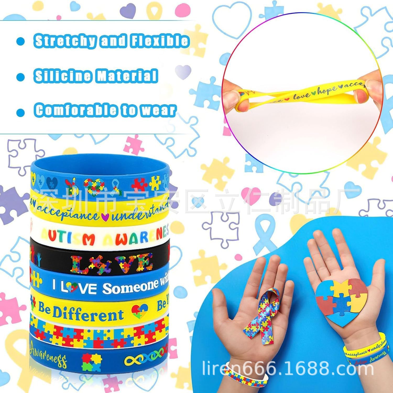 Autism Awareness Silicone Bracelet Puzzle Ribbon Pattern Inspirational Rubber Wristband Autism Awareness Birthday Gift