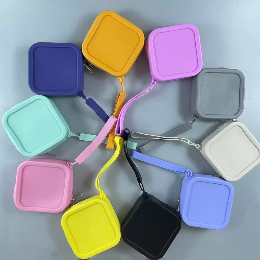 Silicone Change Storage Small Square Bag Lipstick Bank Card Headset Zipper Storage Bag with Key in Hand Instagram Style Small Bag