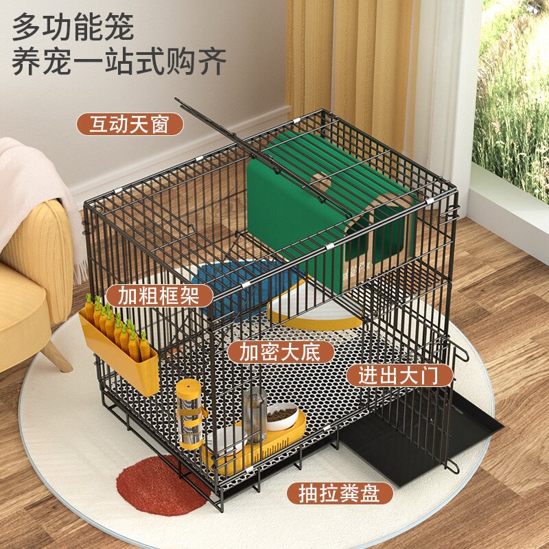 Rabbit Cage for Home Indoor Special Large Guinea Pig Guinea Pig Pastoral Golden Flower Rat Cage Automatic Feces Cleaning Pet Rabbit Nest