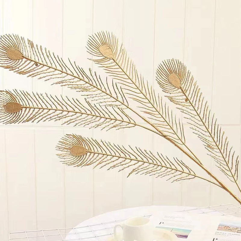 Golden artificial flower Golden eucalyptus leaf ginkgo leaf love leaf phoenix tail wedding decoration New Year's eve blessing bucket flower arrangement