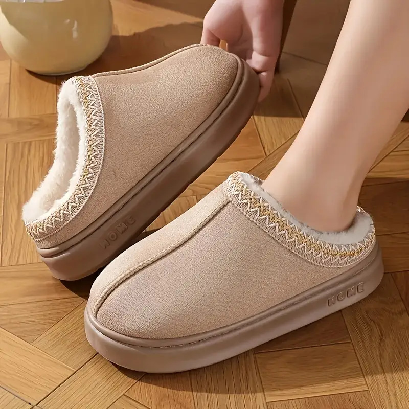 Cross-Border Suede Ethnic Style Cotton Slippers for Women's Home Indoor Non-Slip Thick-Soled Warm and Poop-Feeling Eva Slippers for Men