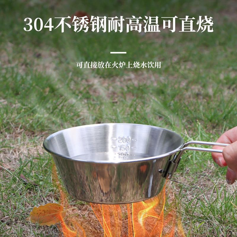 Outdoor snow bowl 304 stainless steel folding bowl camping kitchenware camping tableware foldable fixed handle bowl