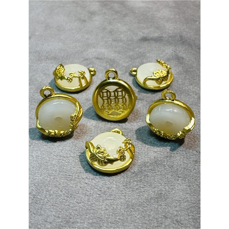 12mm New Chinese Style Sand Gold Inlaid Jade Safety Buckle Pendant Cheongsam Han Dynasty Silk Vest Ancient Costume Song Brocade Accessories